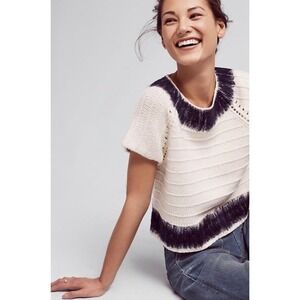 NWOT Field Flower Anthropologie Wool Alpaca Knit Sweater Top Cream Navy M Boho